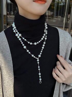 秋冬珍珠毛衣链子女款项链长款百搭设计高级感轻奢满天星串珠饰品