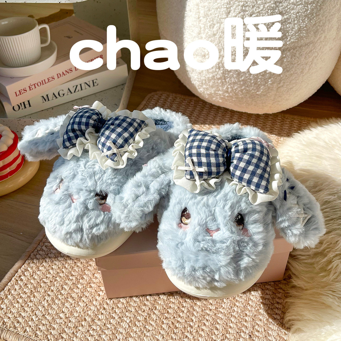 棉拖鞋女款秋冬季新款可爱室内居家防滑厚底加绒保暖毛毛拖鞋