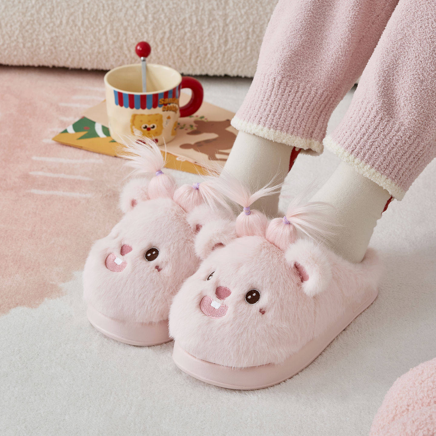 小鼠棉拖鞋女款秋冬季2025新款室内居家可爱防滑毛绒拖鞋男士冬天