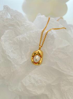 法式时尚小巧精致贝壳淡水珍珠项链女百搭小众设计感轻奢锁骨链