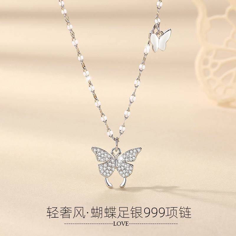 项链999纯银吊坠女时尚轻奢风银项链女百搭饰品女高级感韩版