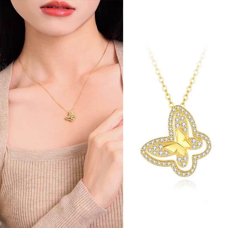 s925纯银锁骨项链女生夏季镂空蝴蝶吊坠轻奢小众高级感设计配饰品