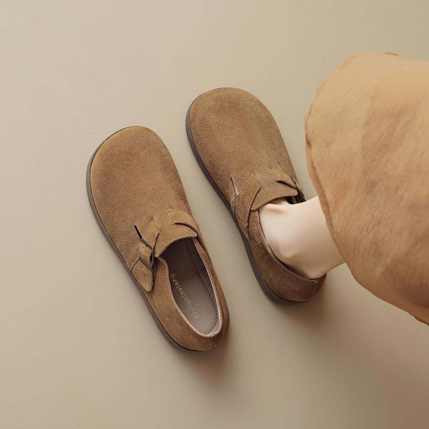 959-55真皮勃肯鞋女复古厚底牛皮软底博肯鞋外穿