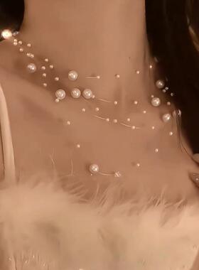 超仙满天星多层珍珠项链女小众设计感甜美气质时尚百搭颈链锁骨链