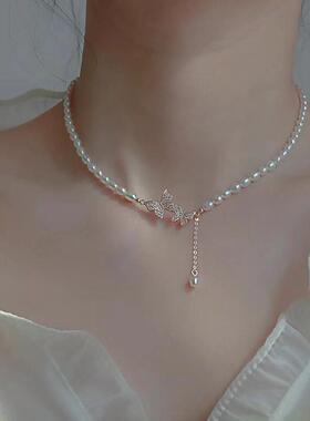蝴蝶锆石珍珠项链时尚气质百搭锁骨链小众设计轻奢高级感颈链女潮