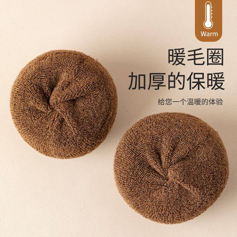 무릎 위 양말 여성용 높은 양말 가을 겨울 플러스 벨벳 두꺼워 따뜻한 허벅지 갈색 테리 반 길이 스타킹 무릎 양말