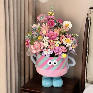 积木花抱抱桶手工diy拼装花束材料桌面装饰摆件生日礼物送女朋友