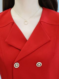 春款连衣裙2022年新款女装春秋中长款气质高端显瘦红色西装裙子潮