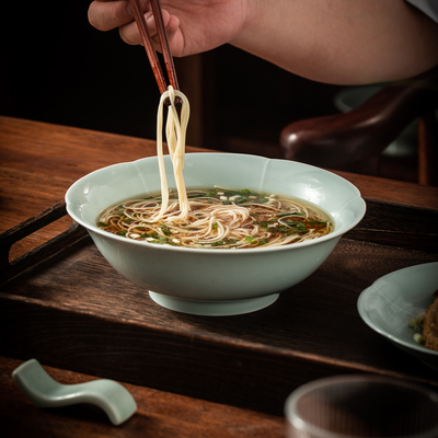 景德镇陶瓷仿宋天青荷花半品汤碗