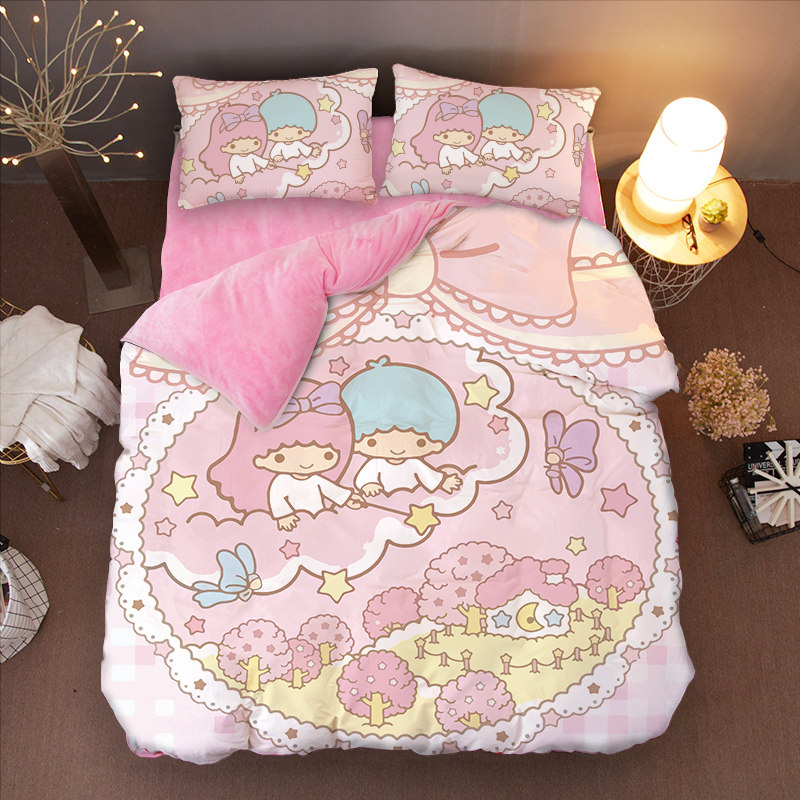 可爱双子星卡通双面绒四件套儿童房牛奶绒被套床笠珊瑚绒学生宿舍,床上用品,床品套件/四件套/多件套,淘宝优惠券,粉丝福利购,淘宝优惠卷