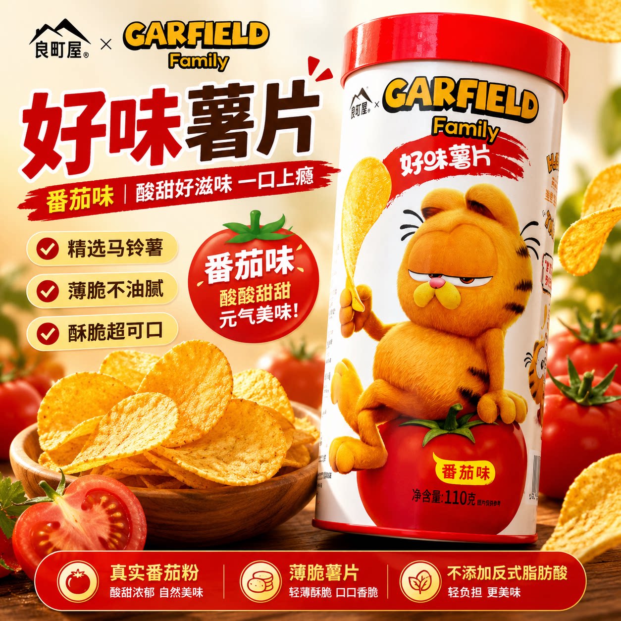 【新日期】良町屋好味薯片110g原味手炒咸蛋黄味加菲猫番茄百香果