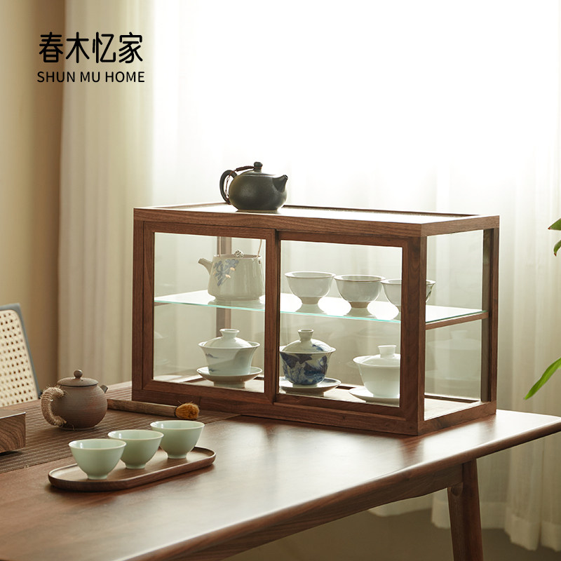 黑胡桃实木玻璃展示柜置物架图片