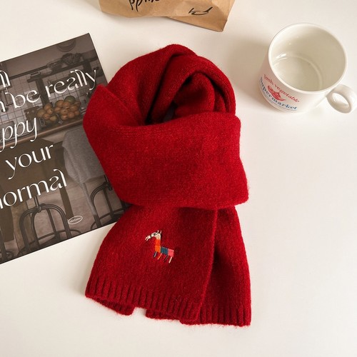 刺绣小马围巾女本命年冬季针织高级氛围感2026新款百搭学生潮围脖