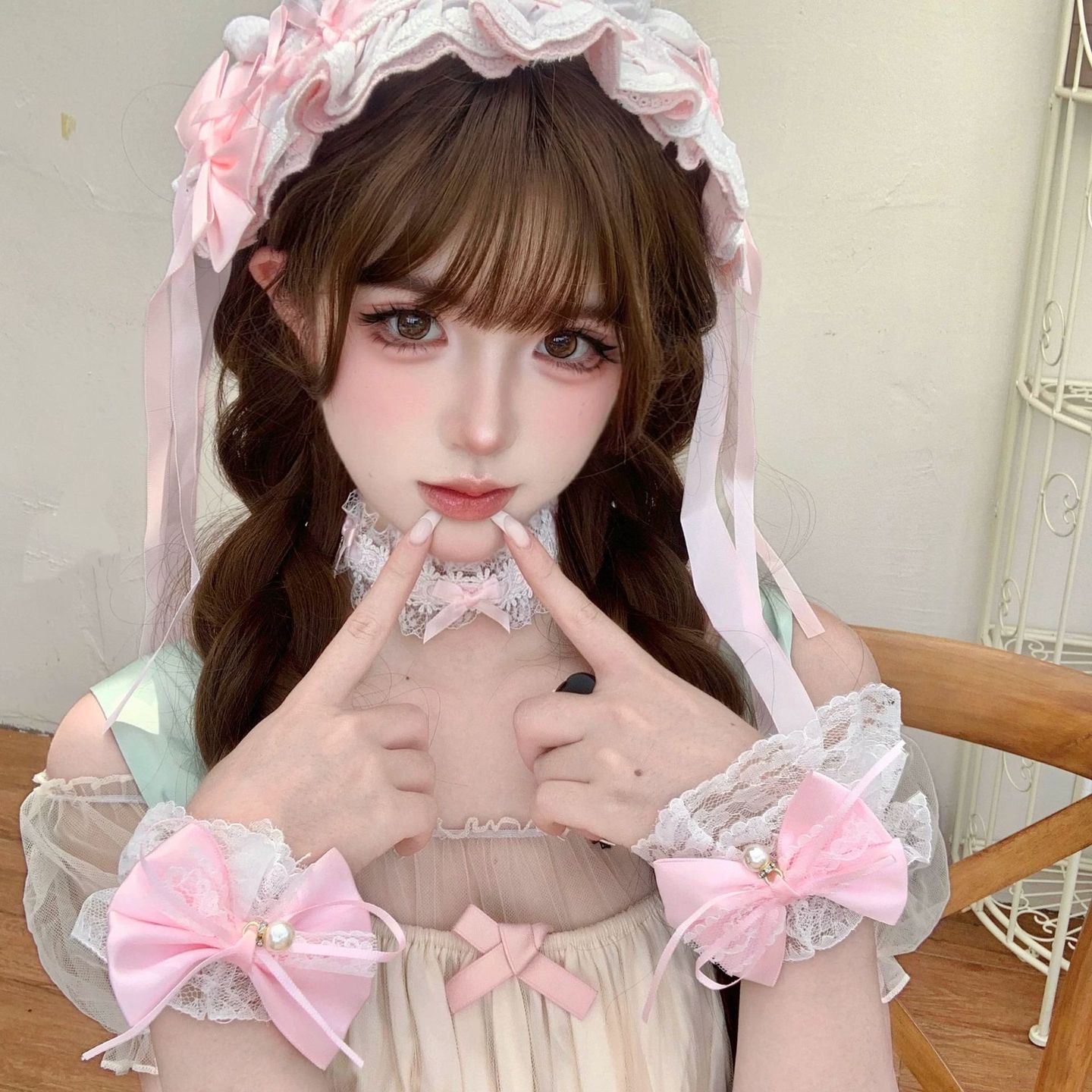 Lolita仙女蕾丝花边蝴蝶结袖套lo娘手腕饰品少女摄影拍照手袖护腕