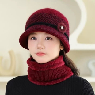 冬天帽子女士妈妈奶奶加绒优雅针织毛线帽中老年人防寒棉帽老太太
