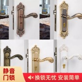 门锁卧室木门静音锁体欧式 复古通用型入户木门欧美 把手古铜色时尚