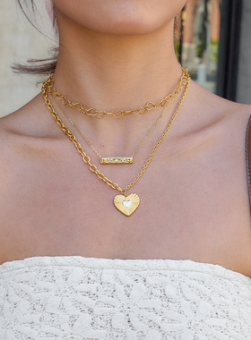 爱心拼色罗纹项链锁骨链