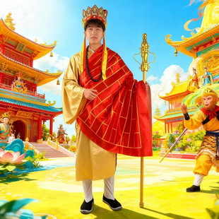 成人唐僧服装兵器禅杖佛珠全套鞋袜西游记唐三藏师傅舞台表演出服