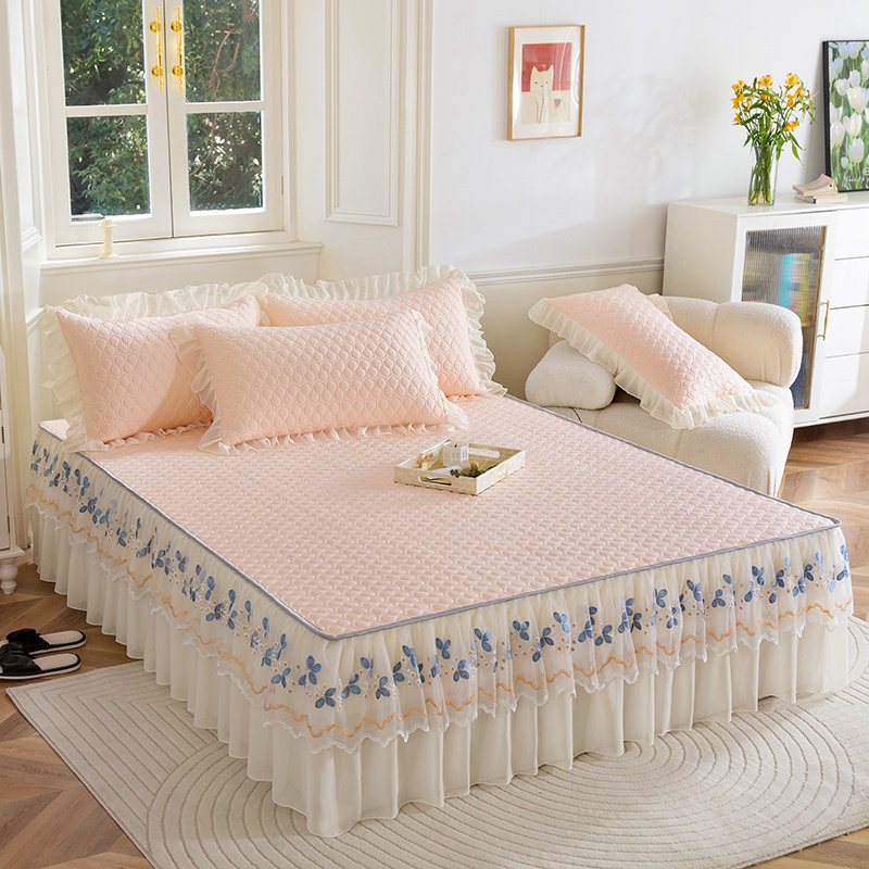 现货夏季乳胶凉席三件套床裙冰丝席空调席床罩防滑可水洗1.51.8