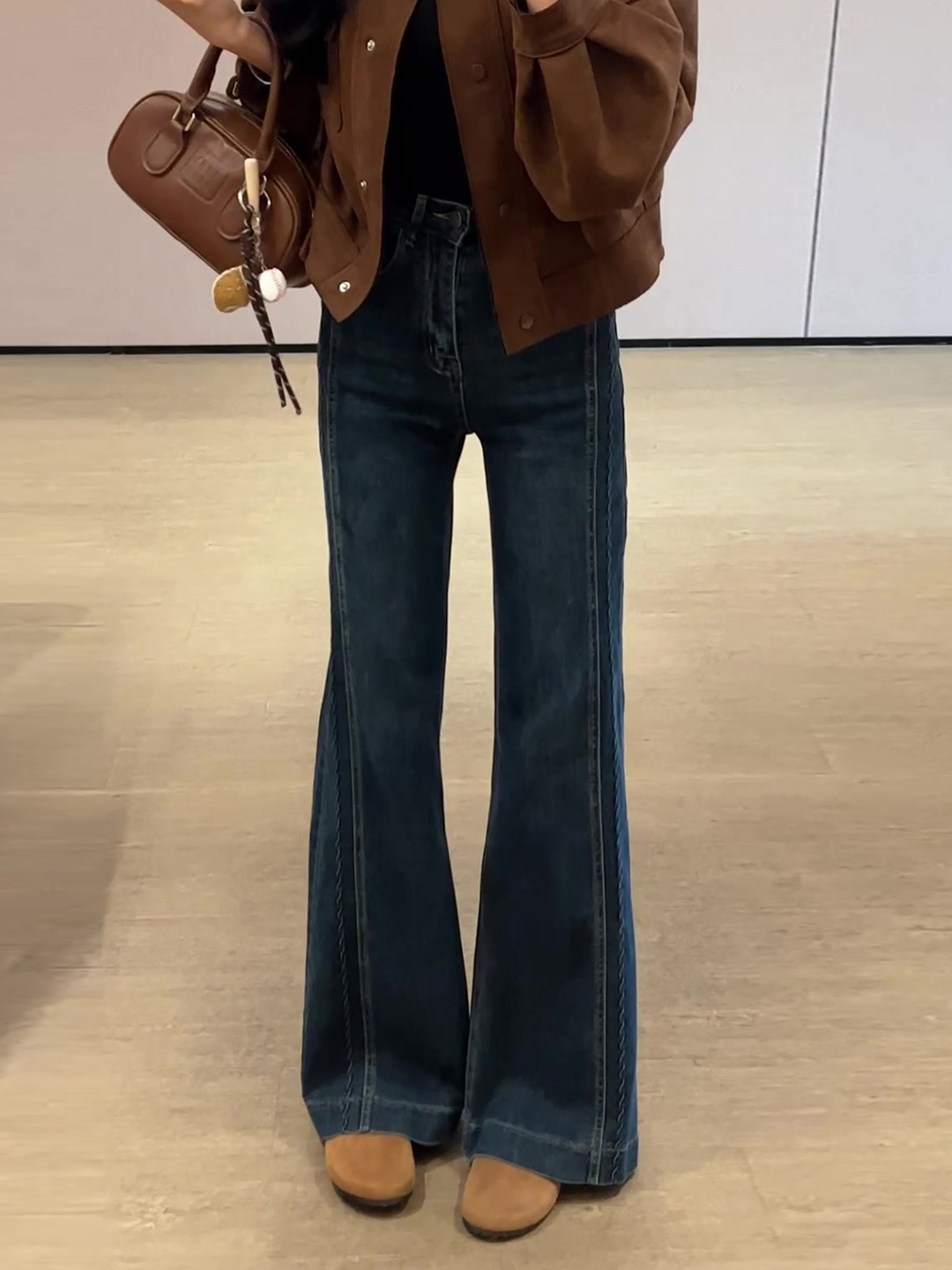 高腰微喇牛仔裤女2025冬季新款加绒加厚显瘦垂感直筒拖地马蹄裤子