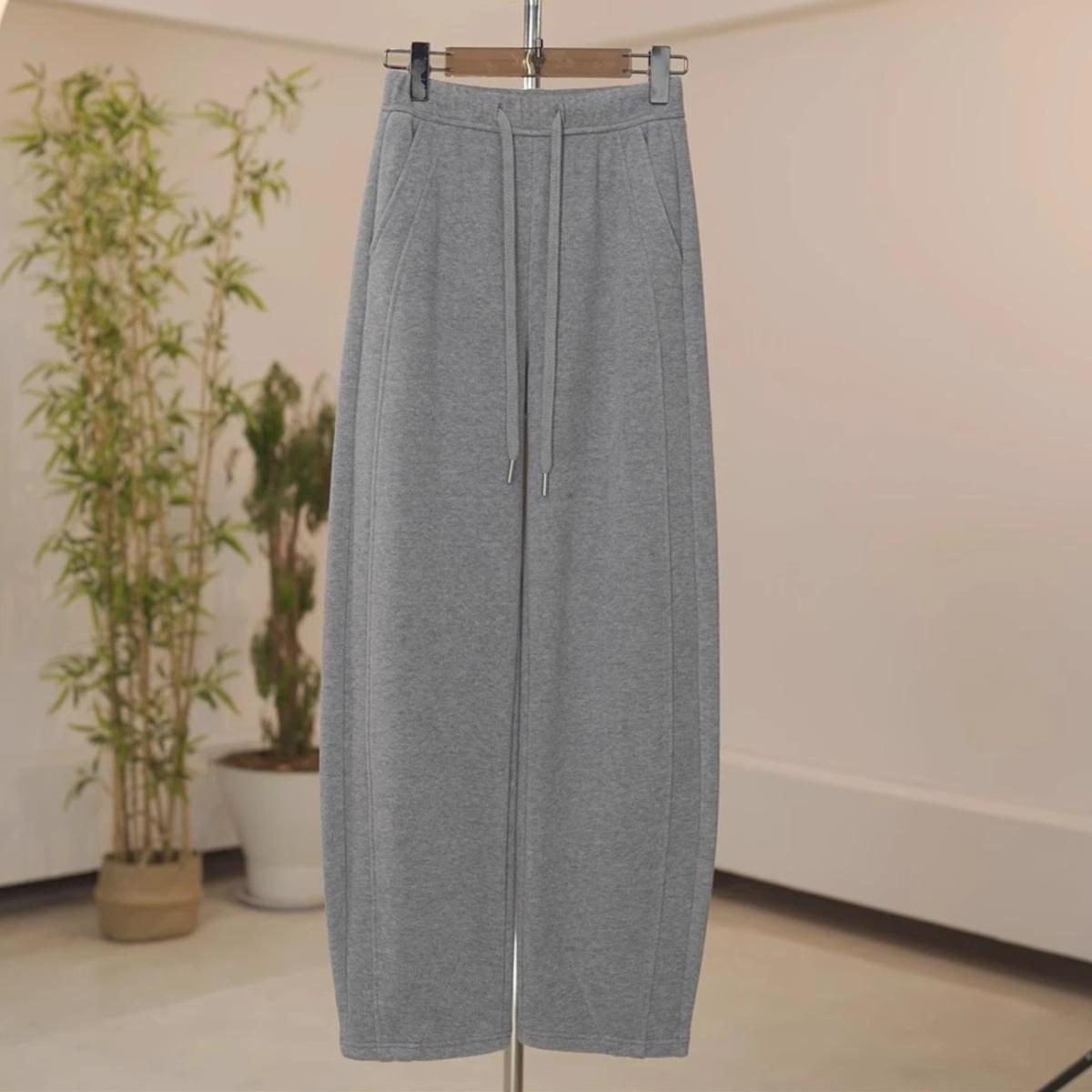 灰色薄款休闲弯刀裤女夏季2025新款小个子宽松直筒阔腿香蕉卫裤子