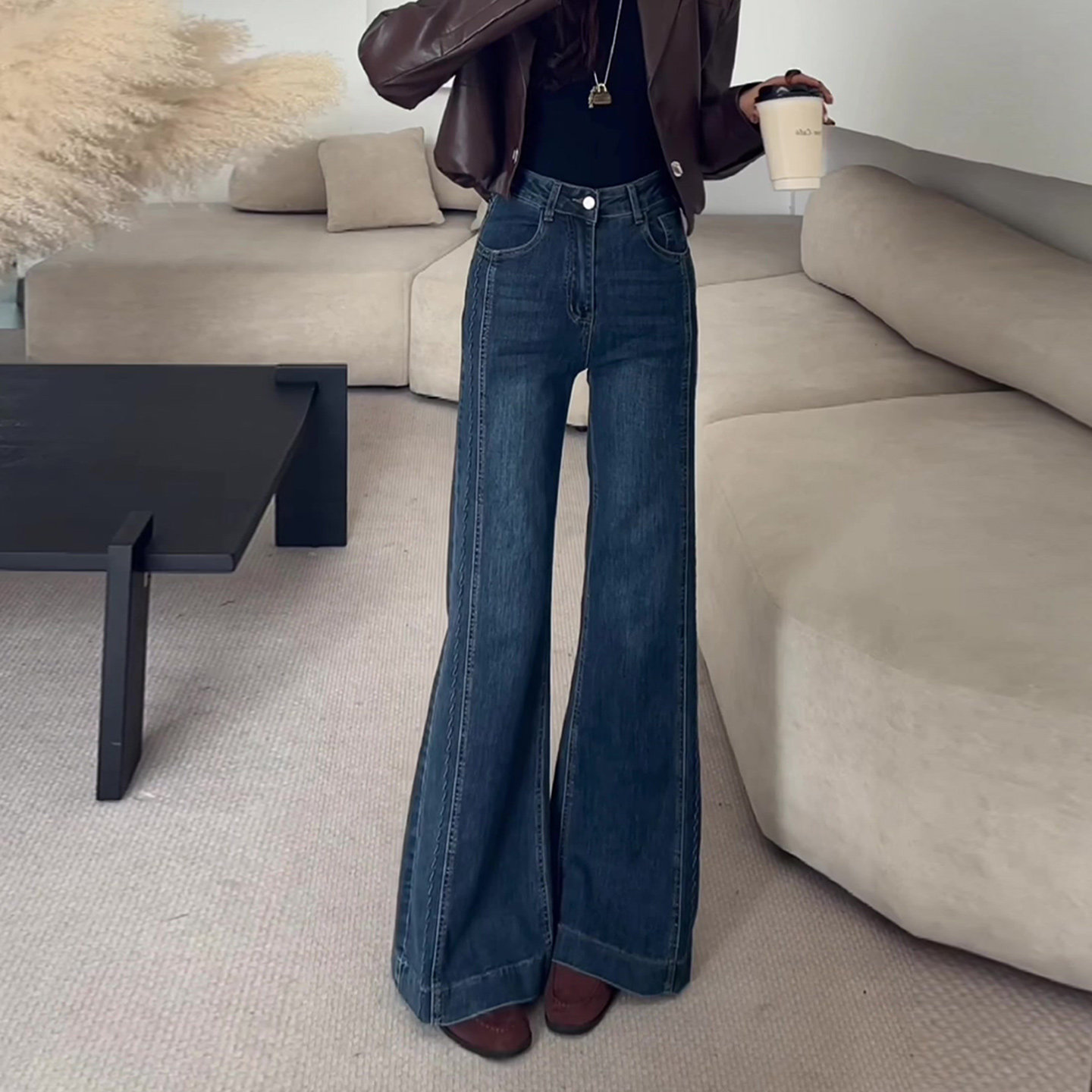 高腰微喇加绒牛仔裤女2025冬季新款大码胖mm显瘦高级垂感喇叭裤子,女装/女士精品,大码裤装,淘宝优惠券,粉丝福利购,淘宝优惠卷