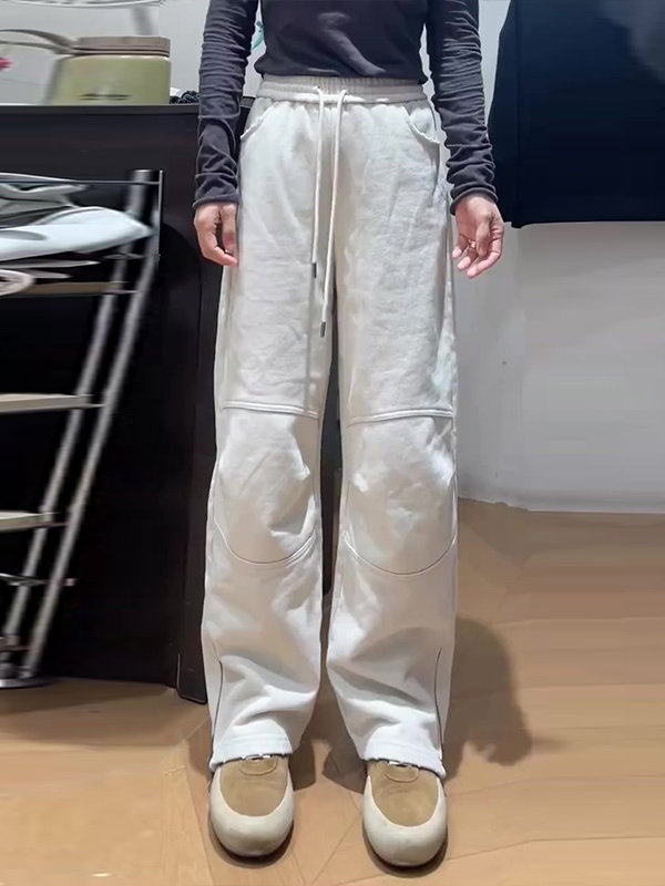 白色加绒松紧腰直筒裤女2025冬季新款大码宽松显瘦百搭抽绳休闲裤,女装/女士精品,大码裤装,淘宝优惠券,粉丝福利购,淘宝优惠卷