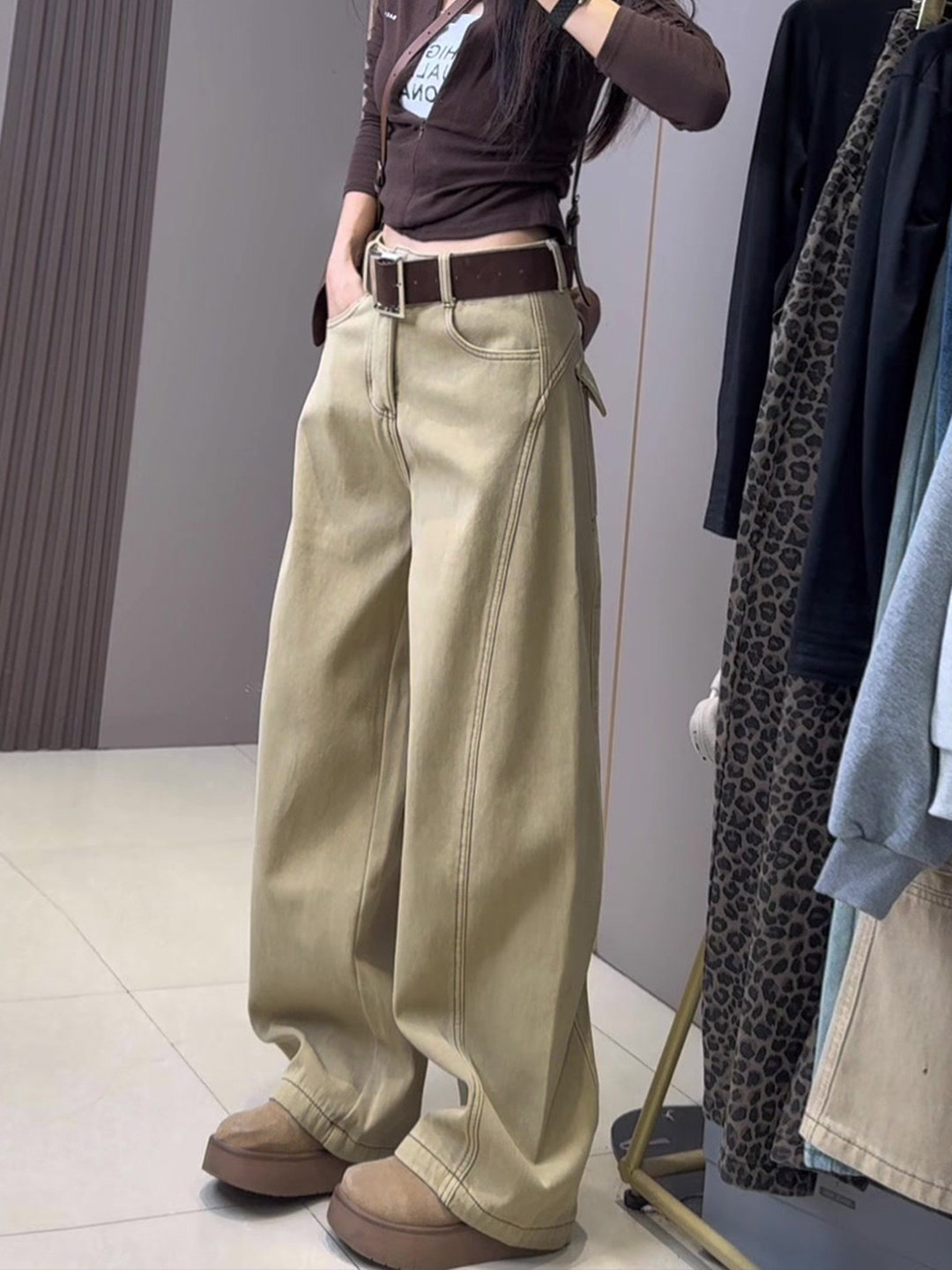 卡其色阔腿加绒加厚牛仔裤女冬季2025新款高腰显瘦宽松拖地直筒裤,女装/女士精品,大码裤装,淘宝优惠券,粉丝福利购,淘宝优惠卷