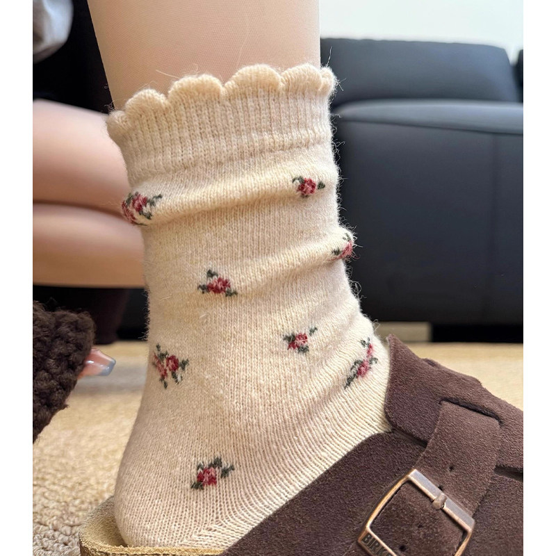 冬季小碎花袜子羊毛袜洋气百搭加厚保暖搭配博肯堆堆袜软糯舒适,女士内衣/男士内衣/家居服,中筒袜,淘宝优惠券,粉丝福利购,淘宝优惠卷