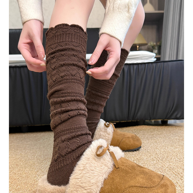 秋冬新款镂空羊毛袜小腿袜