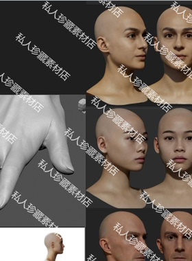 亚洲欧美扫描男女性头像手臂脚部obj角色模型zb模型雕刻皮肤贴图
