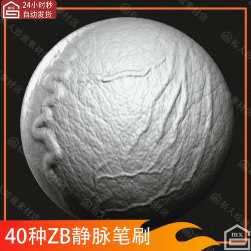 40款zbrush人类皮肤静脉血管alpha笔刷ZB人类动脉雕刻画笔笔刷zbp