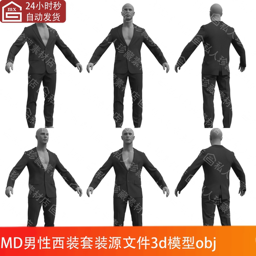 Marvelous Designer clo3d男性西装服装套装3d模型obj和MD源文件