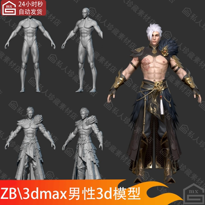 zbrush 3dmax次世代男性帅哥古风侠客人体人物角色3d模型ztl细分