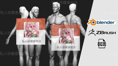 zbrush基础人体3d模型男女干净四边形布线高模低模zb雕刻角色196