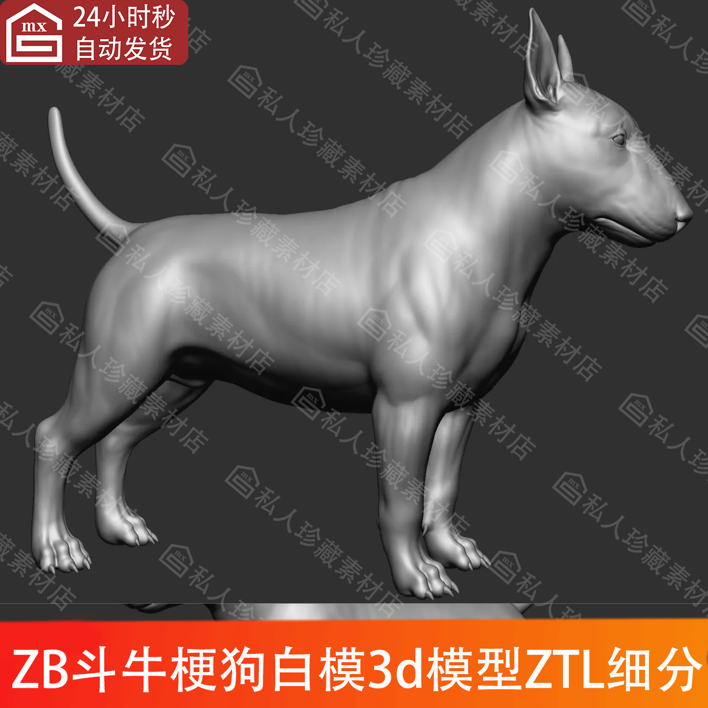 zbrush雕刻斗牛梗狗白模高精度高模stl可3d打印图纸3d模型ztl细分