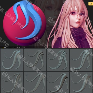 zbrush风格化人物角色手办头发毛发IMM笔刷ZBP