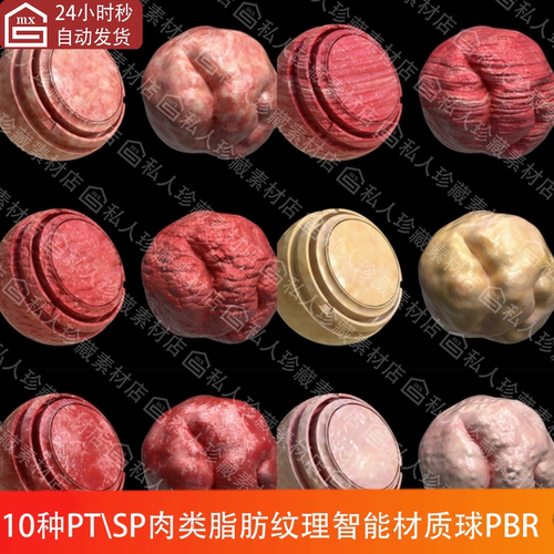 Substance Painter脂肪肥瘦肉类纹理SP智能材质球肉层pt材质球PBR