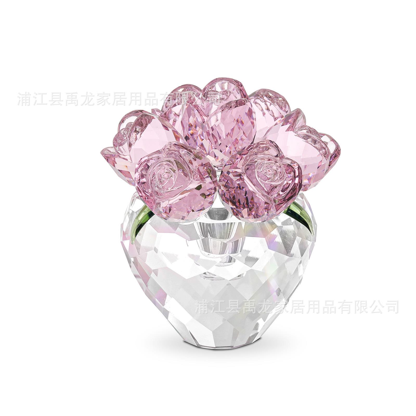春意阑珊水晶玫瑰花创意摆件花卉装饰品情人节生日礼室内摆饰车饰