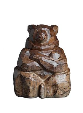 珍藏款北海道作品人QRN《护守熊》匠木雕玄关摆件家感居样板间民