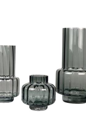 现代简约烟灰色透明玻璃花插花花器艾3599草叶桌仿真客厅餐装饰摆