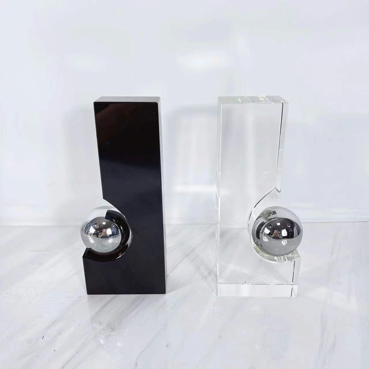 简约水晶玻璃球书靠书架书柜书房摆件书挡创意装饰艺术品