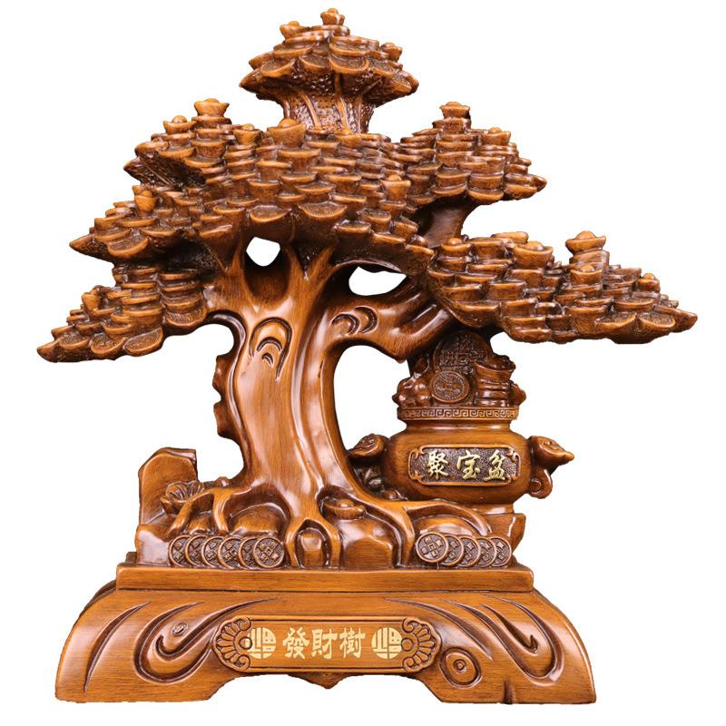 树脂工艺品仿木色招财树摆件中式创意家居装饰品公司开业乔迁礼品