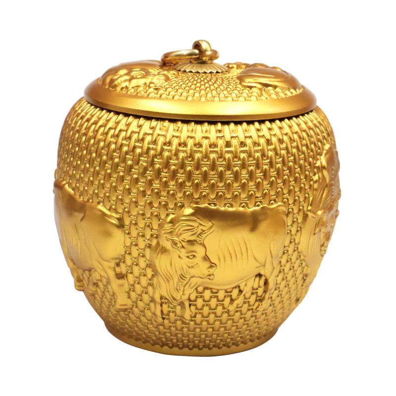 五铜见描述牛图黄茶叶罐密封罐品洱高档存精茶罐家用茶盒普醒茶大,餐饮具,茶叶罐,淘宝优惠券,粉丝福利购,淘宝优惠卷