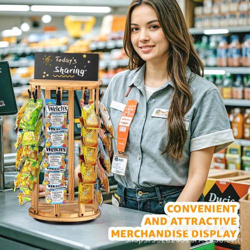 商新款零食示架现货超薯展片物架桌面置零食展示带黑板可旋转收纳