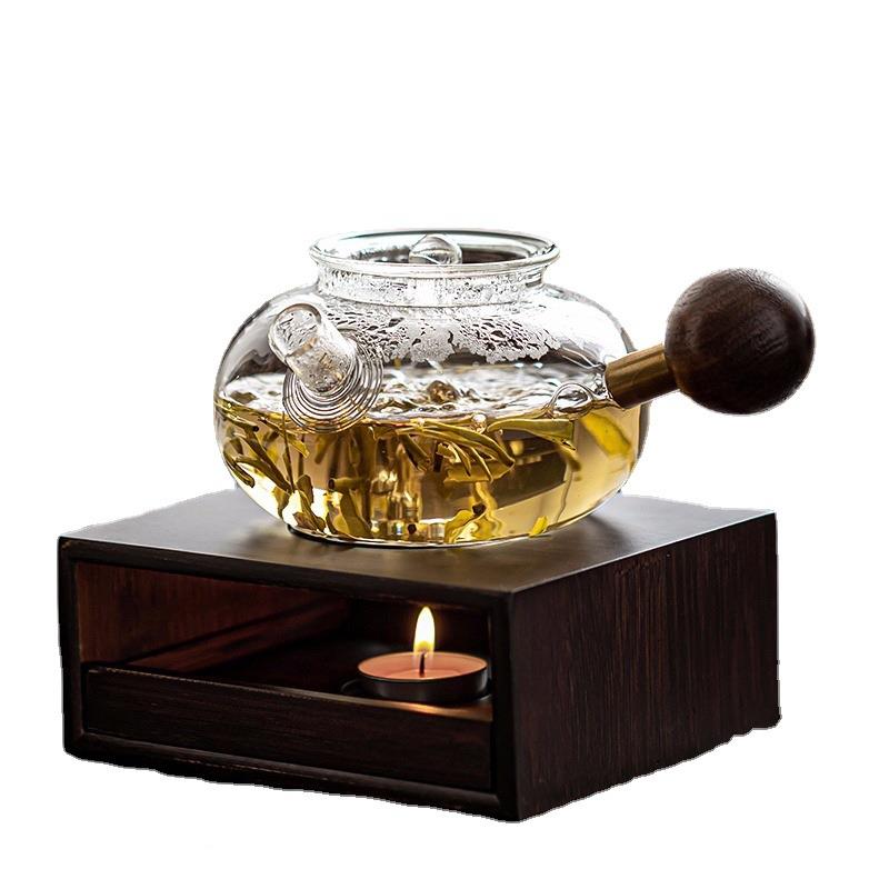 耐热玻璃-星玻防璃潮侧把泡茶壶家用日式蜡烛加热底茶座温茶器炉