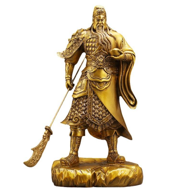 铜关公像供奉神像黄铜武财神关公佛像摆件招财托元宝关公大号