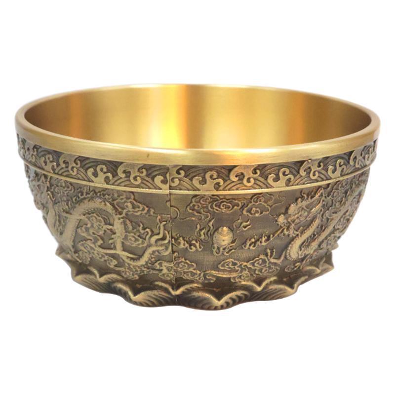黄铜小号双龙聚见描述招盆件双龙戏珠聚宝盆财家居客宝厅开业乔迁