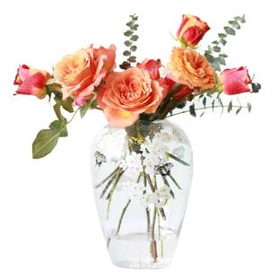 新中式白樱蝶恋花气泡玻璃花瓶玉兰花高级感小众玄关客厅插花摆件