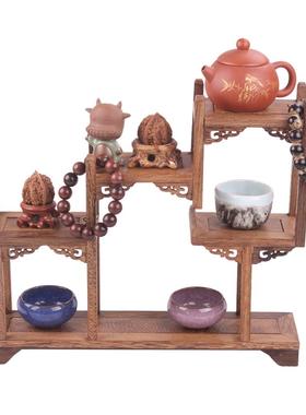 古艺红砂壶架子茶紫具架小博古架EZG鸡翅木实托架木茶壶木架底座